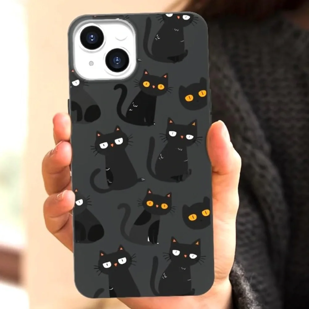 Cute Black Cats Pattern Print Case for iPhone 13 Slim Soft Liquid Silicone Case